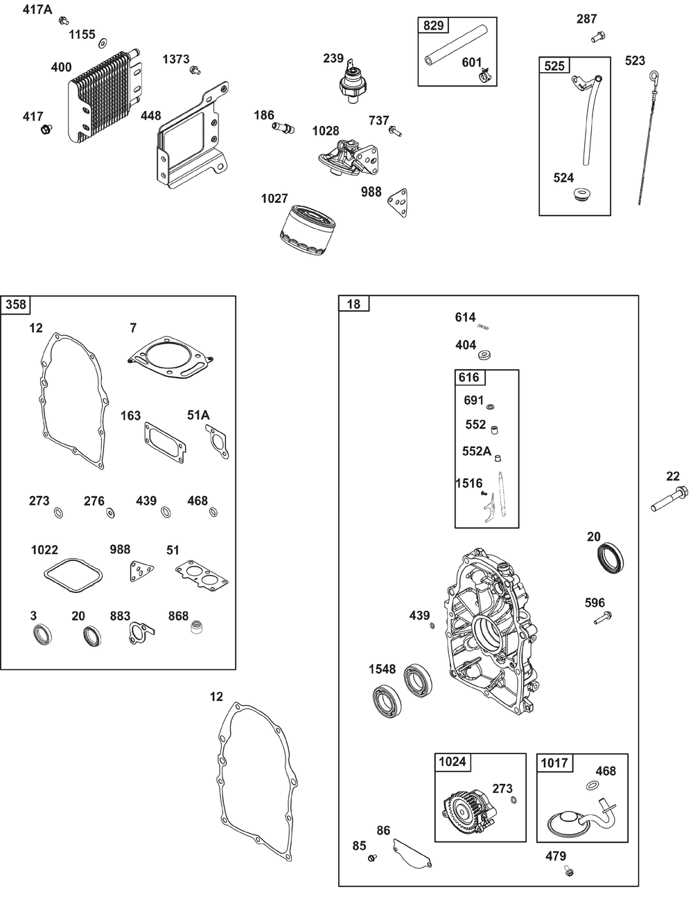 Crankcase Cover/Sump And Lubrication Group Diagram and Parts List for 385447-0111-B5 200000 - 399999 Briggs and Stratton Engine